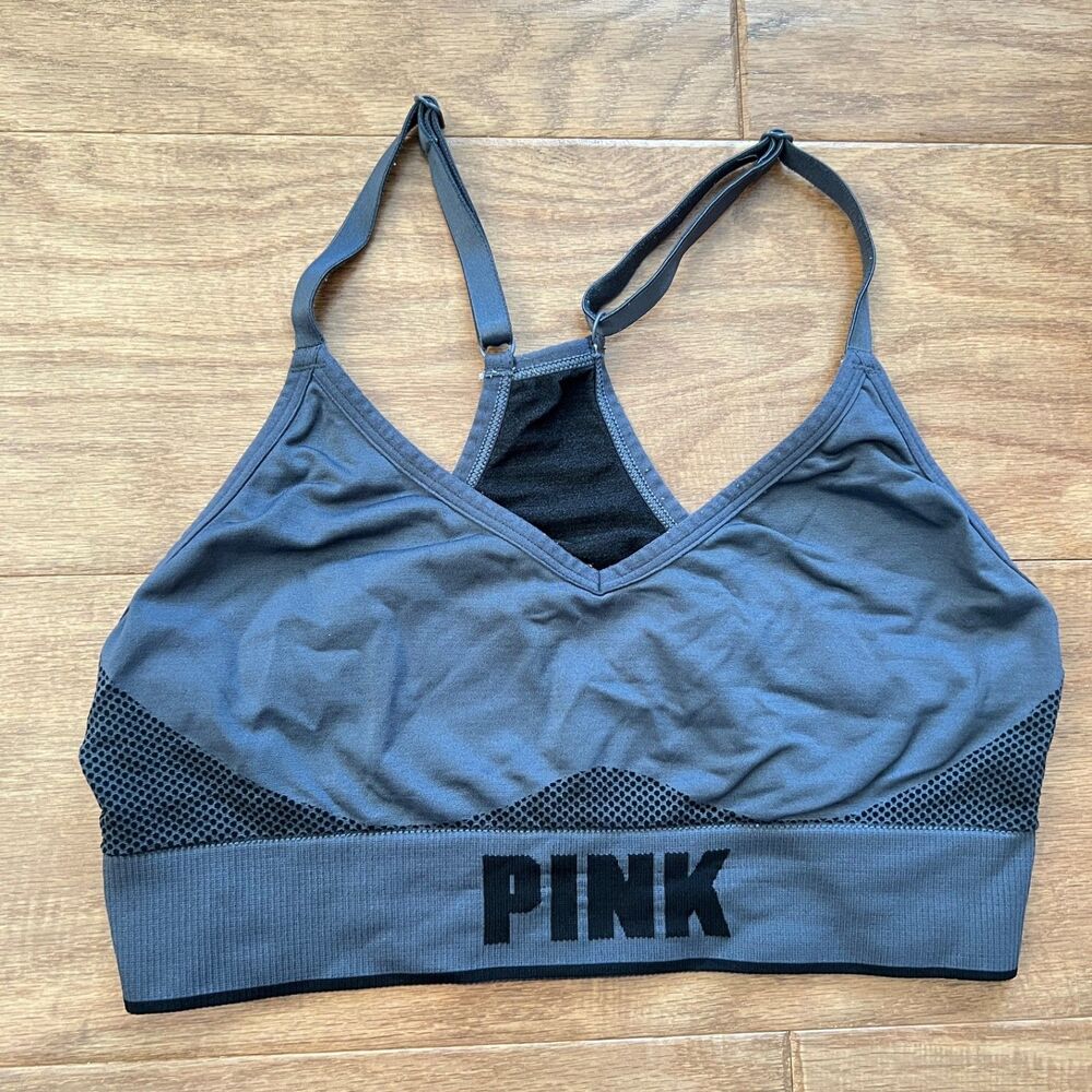 PINK Sport Victoria's Secret Sports Bra Size S ? Gray/Black Racerback